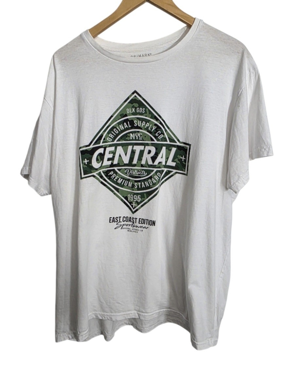 Primark White Short Sleeve Tee with Green Graphic